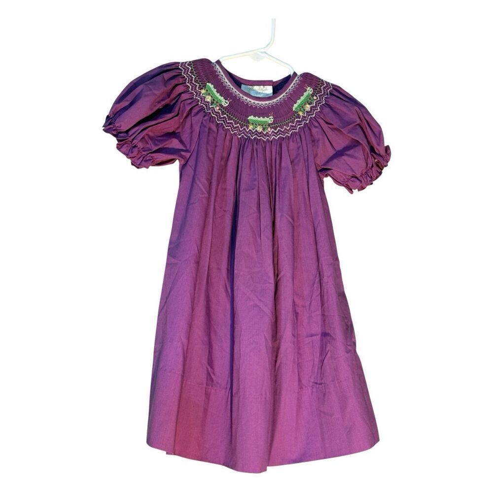 Rosalina Caterpillar Embroidery Smocked Dress Purple Spring Heirloom Country 24M